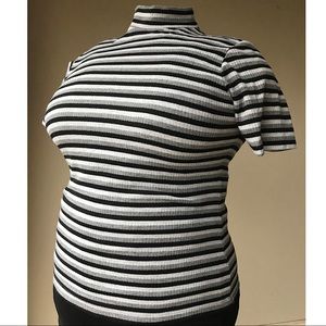 Mock turtleneck short sleeved striped Avenue top.